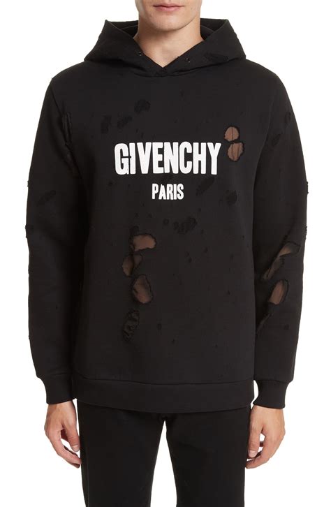 givenchy distressed logo print hoodie black|givenchy men's destroyed hoodie.